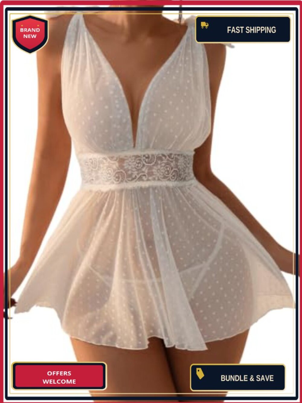 2pc Mesh Babydoll Lingerie Dress Set Chemise Sleepwear